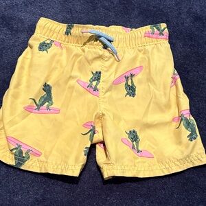 Old Navy Yellow Swim Shorts with Green Frog and Pink Surfboards